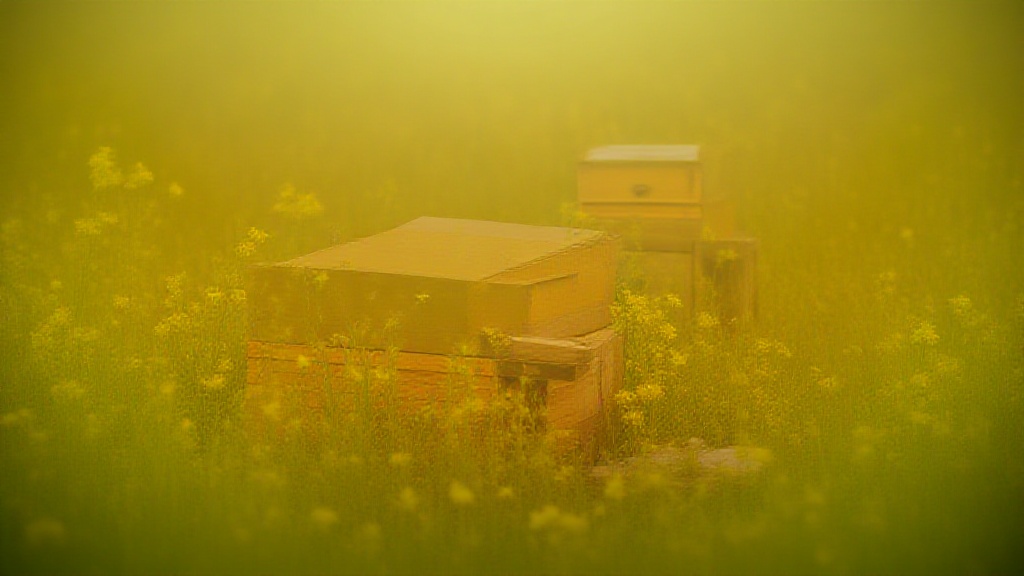 a beginner-friendly backyard beekeeping setup with a wooden hive surrounded by blooming wildflowers and bees buzzing around, under a warm daylight sky