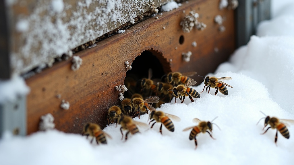 Beehive in snowy and cold weather